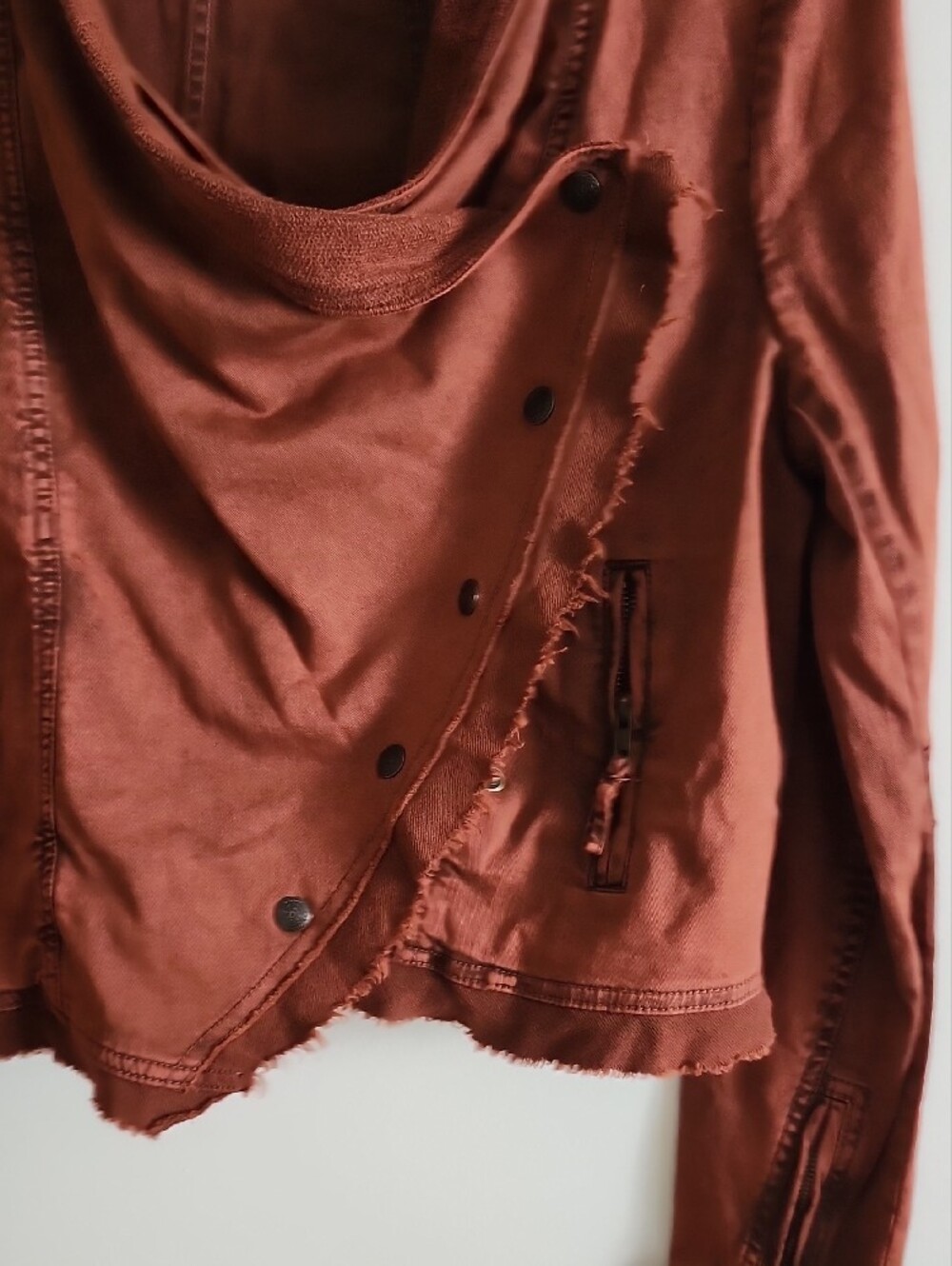 Free People Boho Collapsing Twill Raw Edge Jacket Hanna Rustic Orange women Sz M - Picture 4 of 10